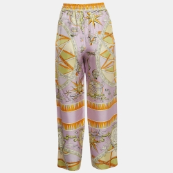 Pre Owned Emilio Pucci Light Purple Astrolabio Print Silk Trousers S