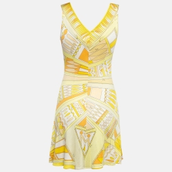 Pre Owned Emilio Pucci Yellow Psychedelia Print Jersey Mini Dress XS