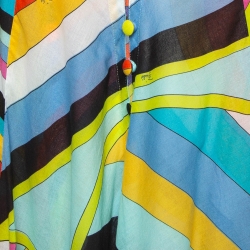 Pre Owned Emilio Pucci Multicolor Printed Cotton Flared Sleeve Maxi Dress M