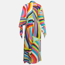 Pre Owned Emilio Pucci Multicolor Printed Cotton Flared Sleeve Maxi Dress M