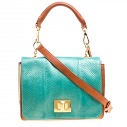 Emilio Pucci Multicolor Snakeskin/Canvas and Leather Top Handle Bag
