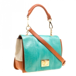 Emilio Pucci Multicolor Snakeskin/Canvas and Leather Top Handle Bag