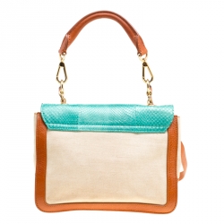 Emilio Pucci Multicolor Snakeskin/Canvas and Leather Top Handle Bag