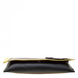 Pre Owned Emilio Pucci Black Leather Oversize Logo Clutch
