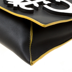 Pre Owned Emilio Pucci Black Leather Oversize Logo Clutch