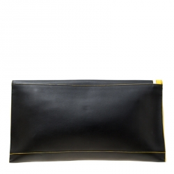 Pre Owned Emilio Pucci Black Leather Oversize Logo Clutch