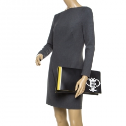 Pre Owned Emilio Pucci Black Leather Oversize Logo Clutch