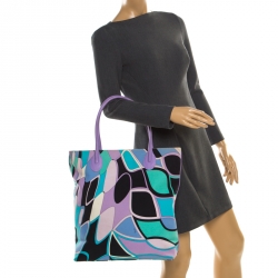 Emilio Pucci Multicolor Canvas and Leather Shopper Tote