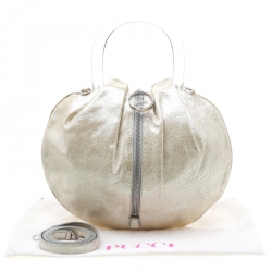 Emilio Pucci Metallic Light Beige Leather Top Handle Crossbody Bag
