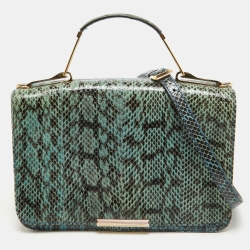 Blue/Cream Python And Canvas Flap Top Handle