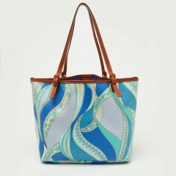 Pre Owned Emilio Pucci Multicolor Printed Coated Canvas and Leather Tote