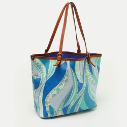 Pre Owned Emilio Pucci Multicolor Printed Coated Canvas and Leather Tote