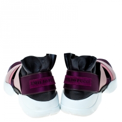 Pre Owned Emilio Pucci Multicolor Leather and Satin City Up Ruffle Sneakers Size 38