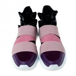 Pre Owned Emilio Pucci Multicolor Leather and Satin City Up Ruffle Sneakers Size 38