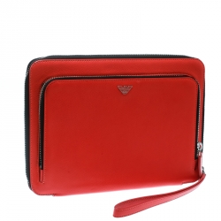 مملوكة مسبقًا Emporio Armani Coral Orange Leather Zip Around Ipad Case