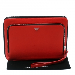 مملوكة مسبقًا Emporio Armani Coral Orange Leather Zip Around Ipad Case