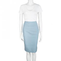 Pre Owned Emporio Armani Teal Blue Wool Pencil Skirt M
