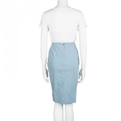 Pre Owned Emporio Armani Teal Blue Wool Pencil Skirt M