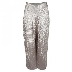 Pre Owned Emporio Armani Beige Pleated Textured Satin High Waist Balloon Trousers M