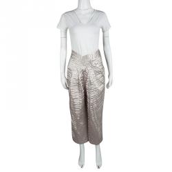 Pre Owned Emporio Armani Beige Pleated Textured Satin High Waist Balloon Trousers M