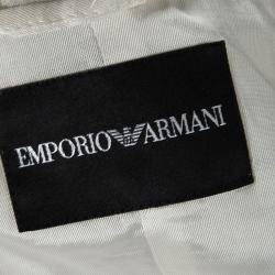 Pre Owned Emporio Armani Beige Pleated Textured Satin Bow Detail Cropped Zip Front Jacket L