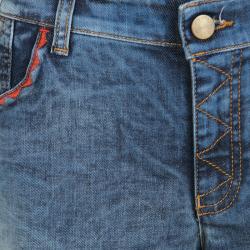 Pre Owned Emporio Armani Indigo Faded Effect Embroidered Pocket Trim Detail Denim Shorts M