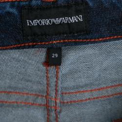 Pre Owned Emporio Armani Indigo Faded Effect Embroidered Pocket Trim Detail Denim Shorts M