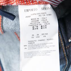 Pre Owned Emporio Armani Indigo Faded Effect Embroidered Pocket Trim Detail Denim Shorts M