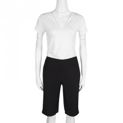 Pre Owned Emporio Armani Black Satin Side Stripe Detail Fitted Tuxedo Shorts M