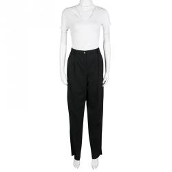 Pre Owned Emporio Armani Black Wool Tailored High Waist Formal Trousers M