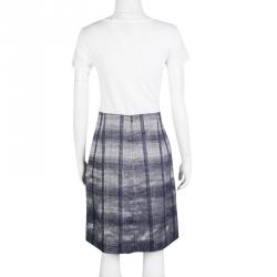 Pre Owned Emporio Armani Navy Blue and Grey Checkered Jacquard Pencil Skirt S