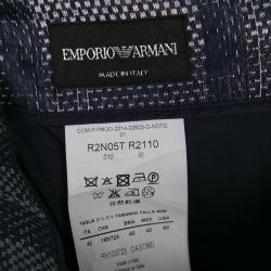 Pre Owned Emporio Armani Navy Blue and Grey Checkered Jacquard Pencil Skirt S