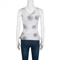 Pre Owned Emporio Armani Grey Rose Print Bow Detail Sleeveless Silk Top S