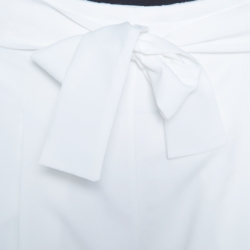 Pre Owned Emporio Armani White Textured Tie Waist Detail Bermuda Shorts S