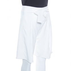 Pre Owned Emporio Armani White Textured Tie Waist Detail Bermuda Shorts S