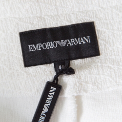 Pre Owned Emporio Armani White Textured Tie Waist Detail Bermuda Shorts S