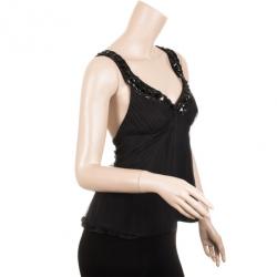 Pre Owned Emporio Armani Black Embellished Halter Top S