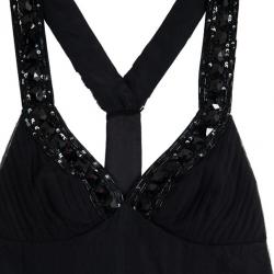 Pre Owned Emporio Armani Black Embellished Halter Top S