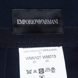 Pre Owned Emporio Armani Navy Blue Wool Gathered Pencil Skirt L