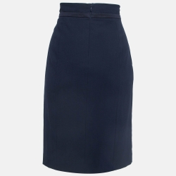 Pre Owned Emporio Armani Navy Blue Wool Gathered Pencil Skirt L