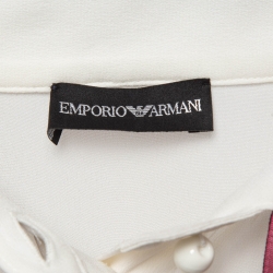 Pre Owned Emporio Armani Off white Silk Tie-Up Neck Shirt L