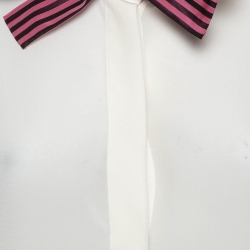 Pre Owned Emporio Armani Off white Silk Tie-Up Neck Shirt L