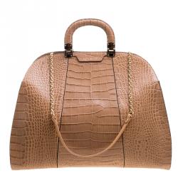 Emporio Armani Light Brown Croc Embossed Leather Satchel
