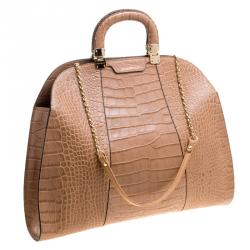 Emporio Armani Light Brown Croc Embossed Leather Satchel