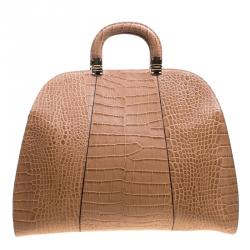 Emporio Armani Light Brown Croc Embossed Leather Satchel