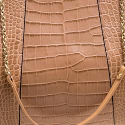 Emporio Armani Light Brown Croc Embossed Leather Satchel