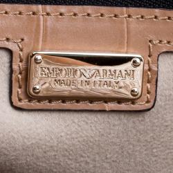 Emporio Armani Light Brown Croc Embossed Leather Satchel