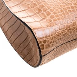 Emporio Armani Light Brown Croc Embossed Leather Satchel