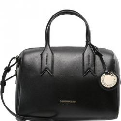 Pre Owned Emporio Armani Black Leather Bowling Satchel Bag