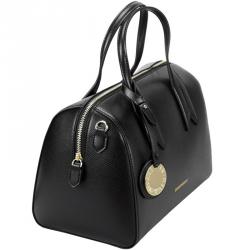 Pre Owned Emporio Armani Black Leather Bowling Satchel Bag